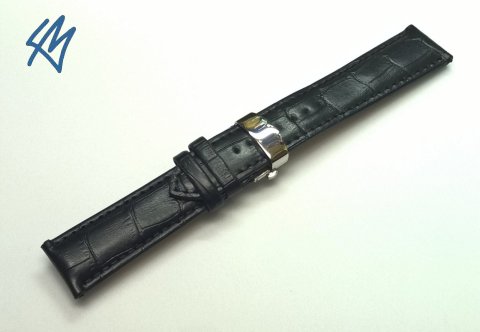 Černý řemen "croco grain" 22mm + SPONA S TLAČÍTKY