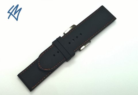 Silikon řemen GRAND černý s ORANŽOVOU nití š. 24 mm