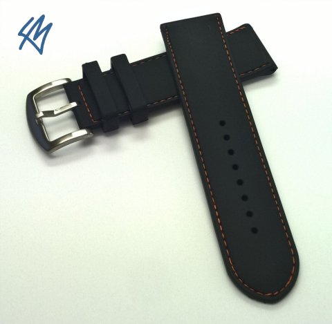 Silikon řemen GRAND černý s ORANŽOVOU nití š. 24 mm