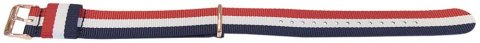 Cambridge - modrý, bílá, červená + růžově zlacené přezky Nato strap / š. 18 mm