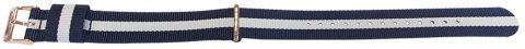 Glasgow - modrá, bílá + růžově zlacené přezky Nato strap / š. 20 mm