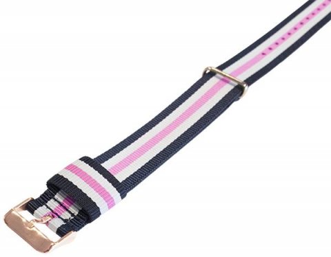 Southampton - tm. modrá, bílá, růžová + růžově zlacené přezky Nato strap / š. 18 mm