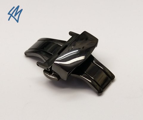 ČERNÁ lesklá PVD motýlková spona s tlačítky 20 mm
