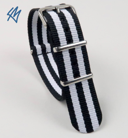 NATO černá, bílá / š. 18 mm / ROCHET