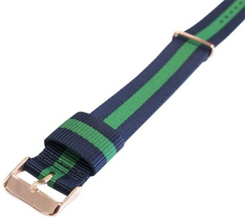 Warwick - modrá,zelená + růžově zlacené přezky Nato strap / š. 20 mm