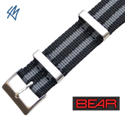 4 Ring nato strap černá, šedá / š. 20 mm / BEAR