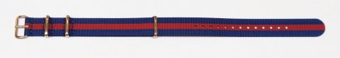 Oxford - modrá, červená + růžově zlacené přezky Nato strap / š. 18 mm