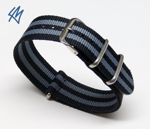 Nato strap DONAU černá, šedá / š. 24 mm