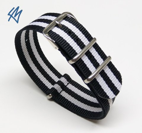 Nato strap DONAU černá, bílá / š. 24 mm