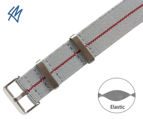 ELASTIC Nato / šedá, červený proužek / š. 22 mm