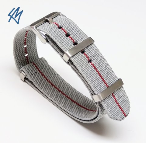ELASTIC Nato / šedá, červený proužek / š. 22 mm