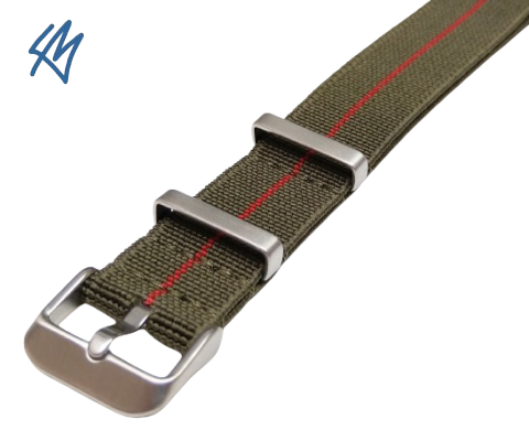 ELASTIC Nato / zelená, červený proužek / š. 22 mm