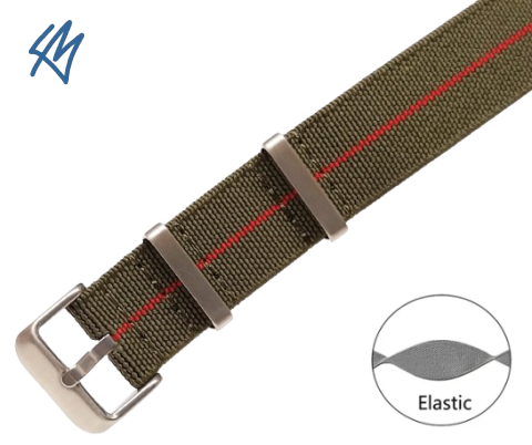 ELASTIC Nato / zelená, červený proužek / š. 22 mm