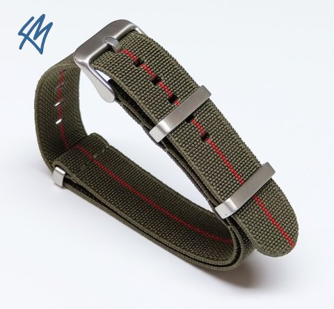 ELASTIC Nato / zelená, červený proužek / š. 22 mm