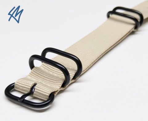 BÉŽOVÁ Nato ZULU + PVD černé přezky / 5R strap / š. 24 mm