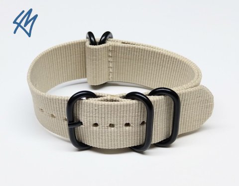 BÉŽOVÁ Nato ZULU + PVD černé přezky / 5R strap / š. 24 mm