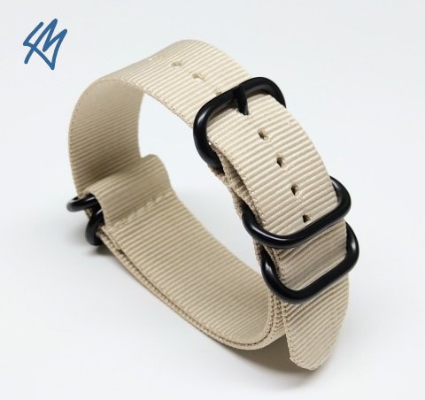 BÉŽOVÁ Nato ZULU + PVD černé přezky / 5R strap / š. 24 mm