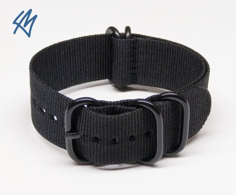 ČERNÁ Nato ZULU + PVD černé přezky / 5R strap / š. 24 mm