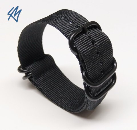 ČERNÁ Nato ZULU + PVD černé přezky / 5R strap / š. 24 mm