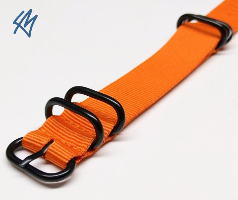 ORANŽOVÁ Nato ZULU + PVD černé přezky / 5R strap / š. 22 mm