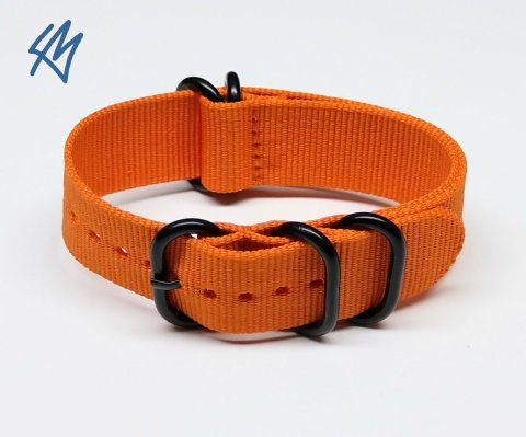 ORANŽOVÁ Nato ZULU + PVD černé přezky / 5R strap / š. 22 mm