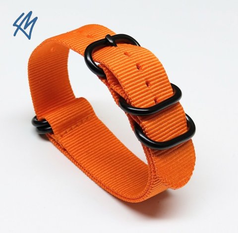 ORANŽOVÁ Nato ZULU + PVD černé přezky / 5R strap / š. 22 mm