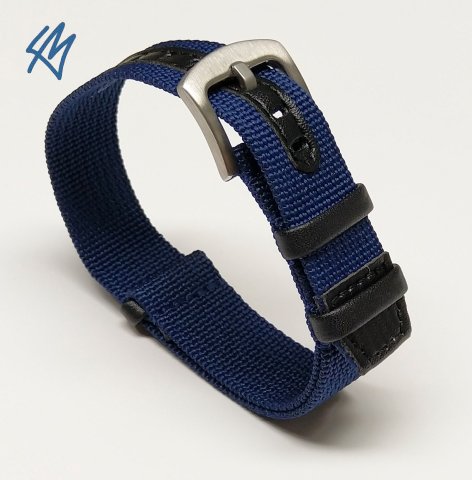 SCOUT nato nylon s kůží / modrá / š. 20 mm