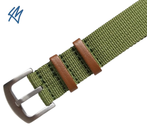 SCOUT nato nylon s kůží / zelená / š. 20 mm