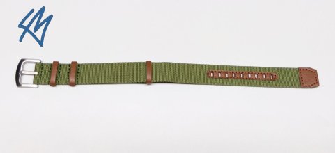 SCOUT nato nylon s kůží / zelená / š. 20 mm