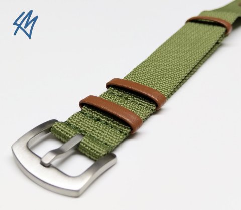 SCOUT nato nylon s kůží / zelená / š. 20 mm