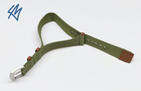 SCOUT nato nylon s kůží / zelená / š. 20 mm