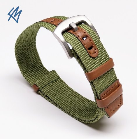 SCOUT nato nylon s kůží / zelená / š. 20 mm