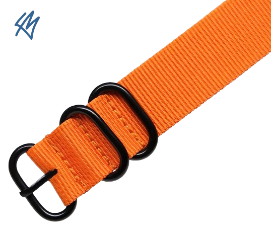 ORANŽOVÁ Nato ZULU + PVD černé přezky / 5R strap / š. 22 mm