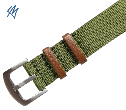 SCOUT nato nylon s kůží / zelená / š. 20 mm